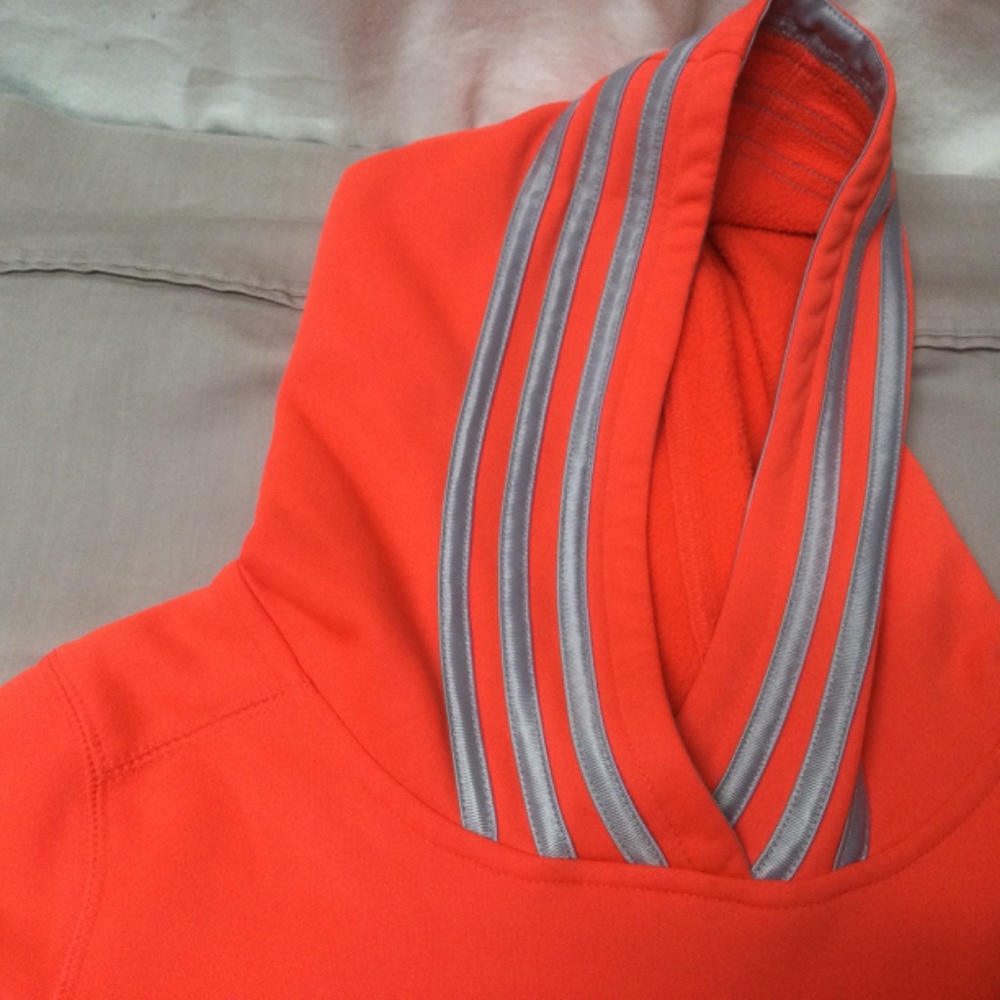 Boys Adidas Orange Hooded Sweatshirt Fleece lined size 7 - Picture 3 of 5